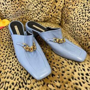 Neil Rodgers Laura Leather Chain Link Accent Mule Slip On Blue 41